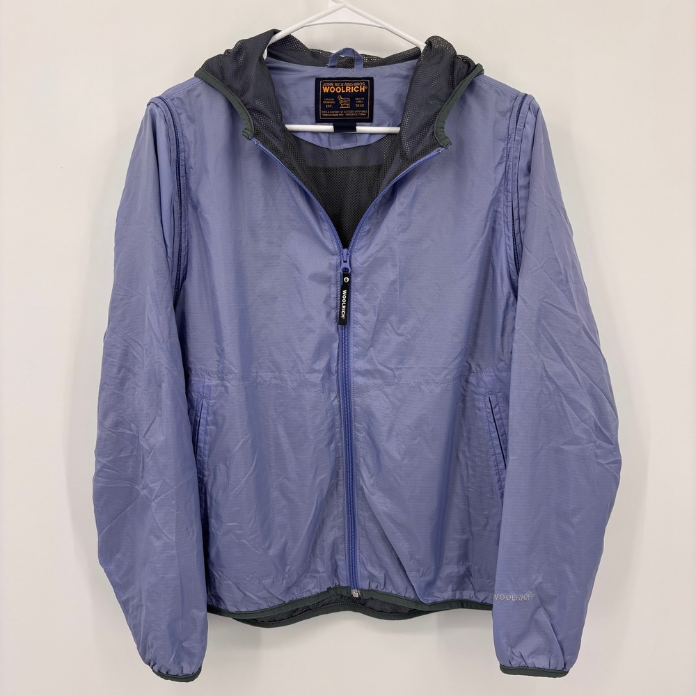 Woolrich Windbreaker Womens XL Blue Good Convertible Hooded Ripstop Jacket